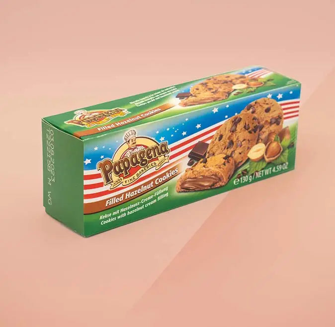 Papagena Choco Chip Cookies mit Haselnusscremefüllung - 130g